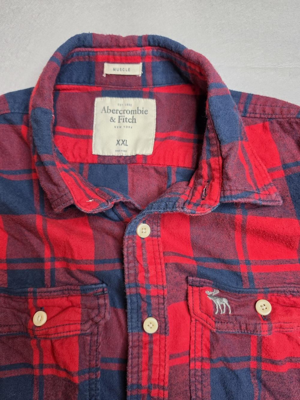 Abercrombie Fitch Vintage Y2K Mens Flannel Red Blue Buffalo Plaid Muscle Fit XXL